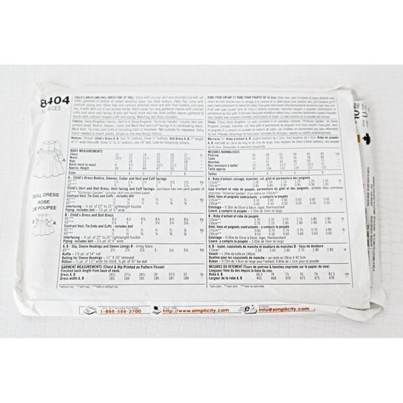 SIMPLICITY 8404 Daisy Kingdom Girls & Dolls Heirloom Dress UNCUT Size 5 6 7 8 - Picture 3 of 3